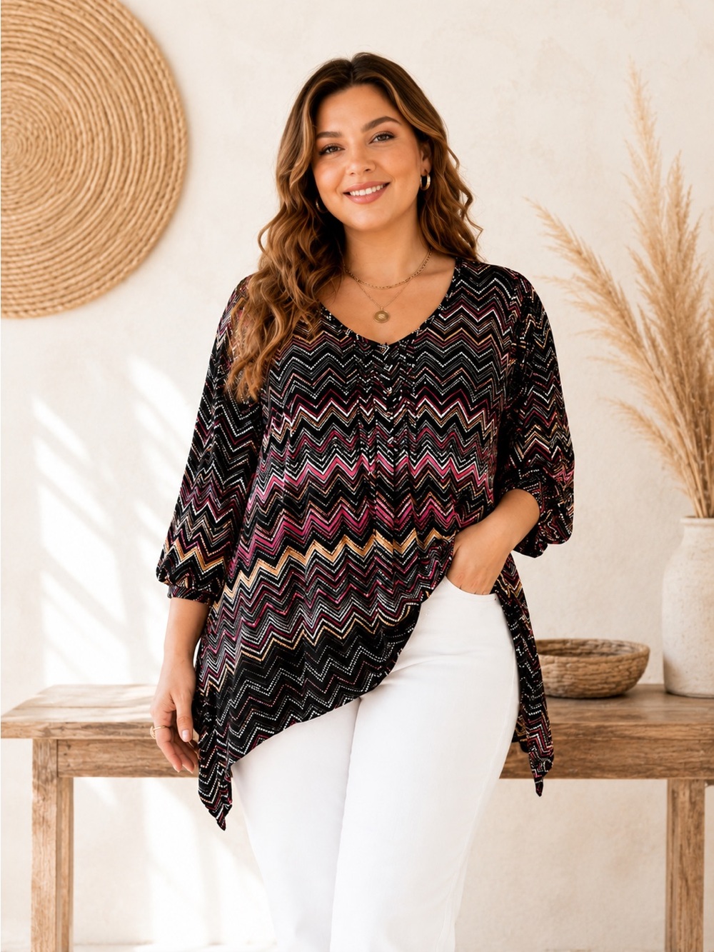 NWT Evans Plus Size Boho Flowy Festival Artsy Tunic Top ‎ Size 22/24